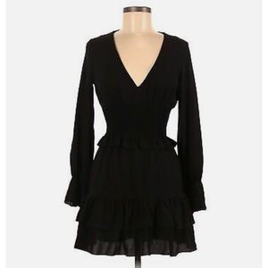 Outrageous Fortune Black Mini Dress Size 8 Ruffle Skirt Smock Waist